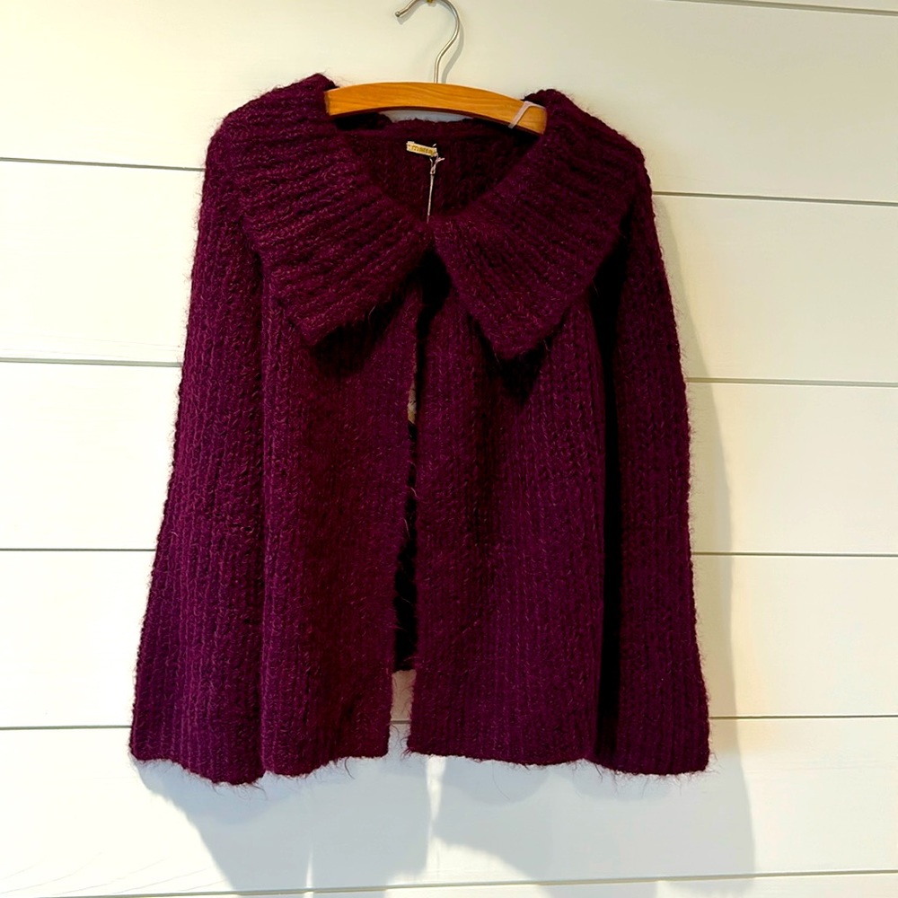 Matta One Size, One Button Cardigan Sweater Beautiful Deep Plum Color